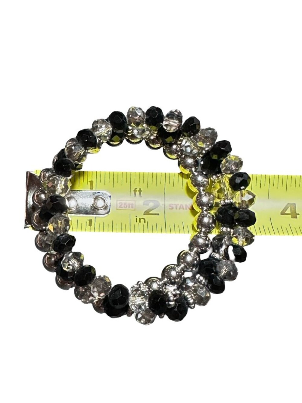 Wrap Bangle Bracelet Black White Silver Tone Beaded Lightweight Womens Jewelry - Picture 5 of 6